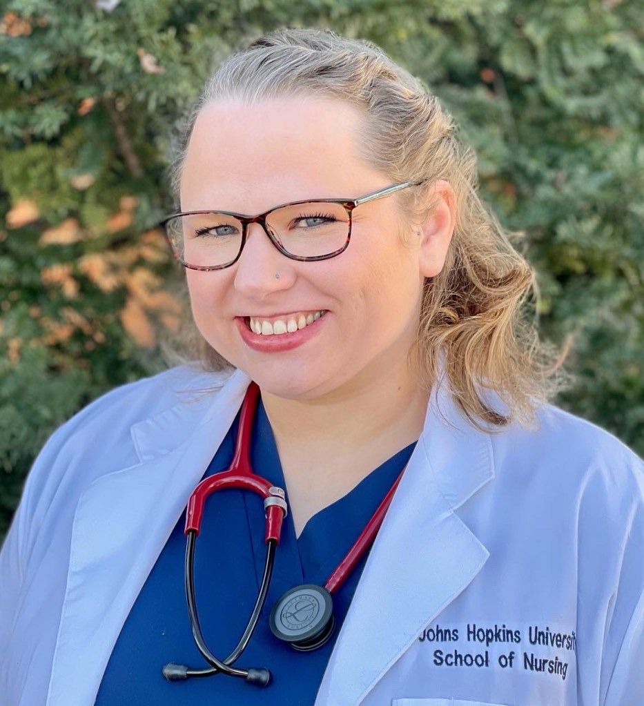 Fiona Jardine in white coat with stethoscope